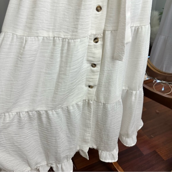 Hobbs London Bubble Sleeve White Midi Dress - Picture 4 of 11